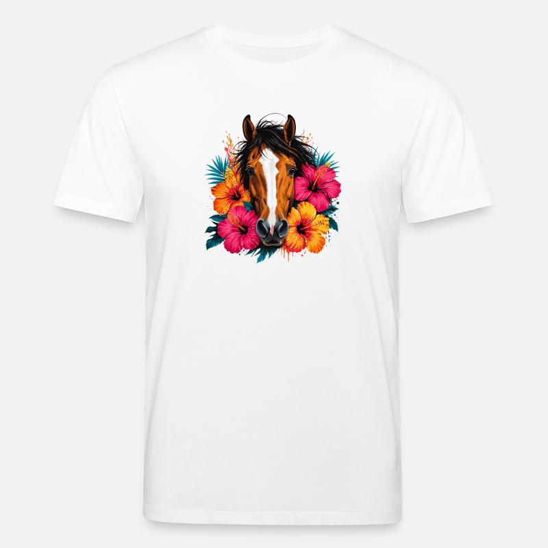 Pferd mit tropischen Blüten - Stanley/Stella Unisex Bio-T-Shirt CREATOR  - Weiß