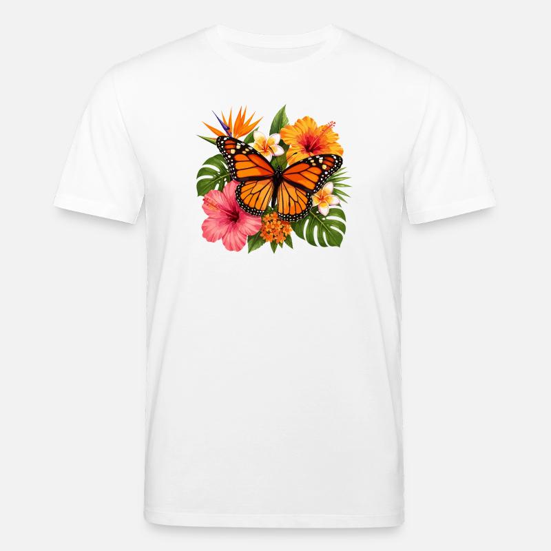 Fleur tropicale du papillon monarque - T-shirt bio CREATOR Stanley/Stella Unisexe - blanc