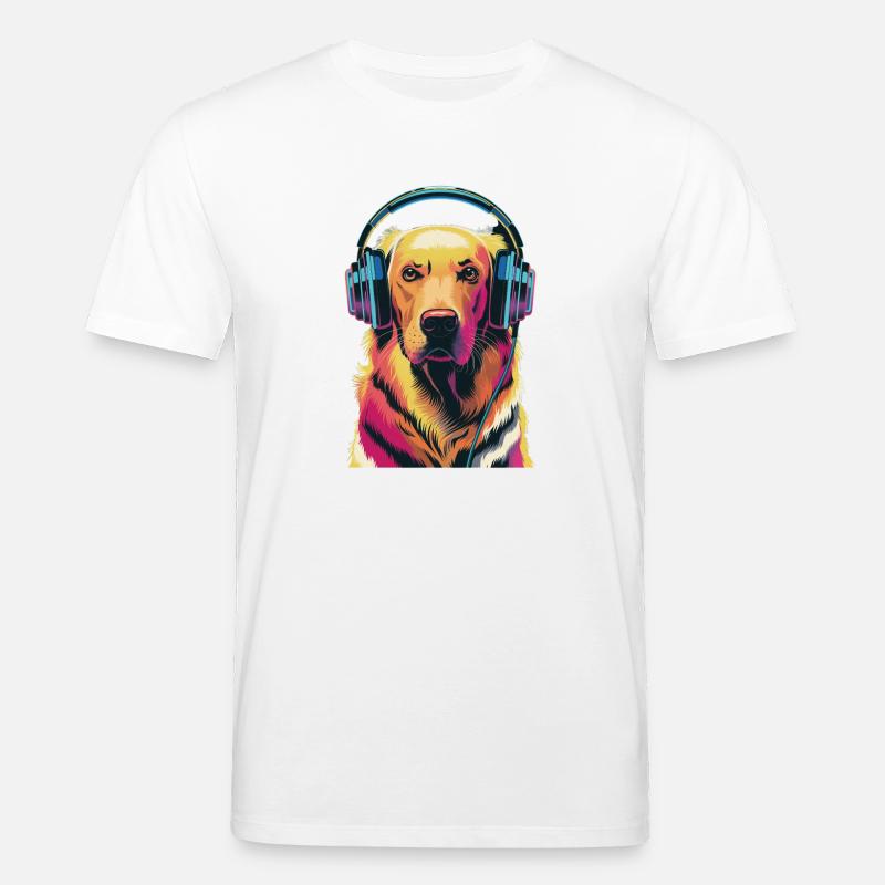 Golden Retriever mit Kopfhörern - Stanley/Stella Unisex Bio-T-Shirt CREATOR  - Weiß