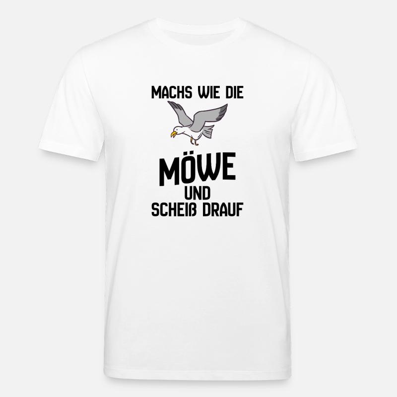 Seemöwe im Flug Cartoon-Design - Scheiß drauf - Stanley/Stella Unisex Bio-T-Shirt CREATOR - Weiß