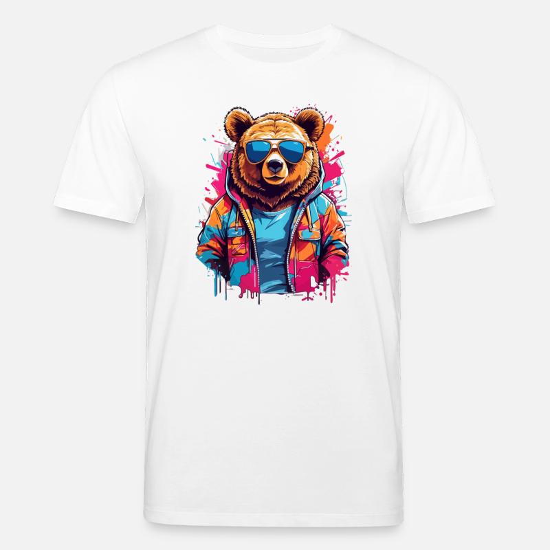 Neonbär in bunter Hoodie - Stanley/Stella Unisex Bio-T-Shirt CREATOR  - Weiß