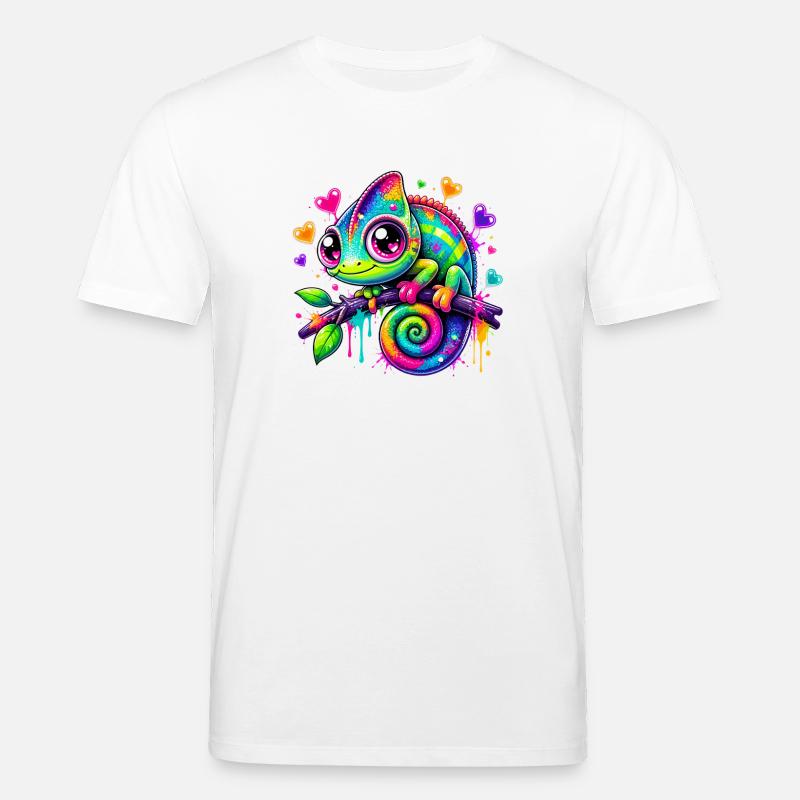 Buntes Chamäleon auf Ast - Stanley/Stella Unisex Bio-T-Shirt CREATOR  - Weiß