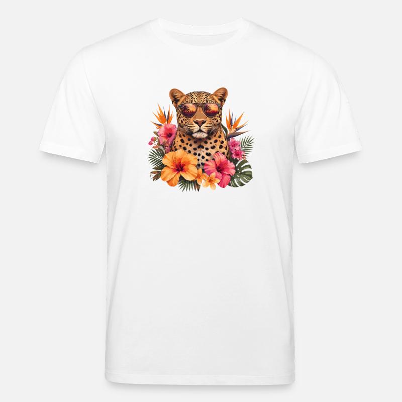 Leopardensonnenbrille mit Blumen - Stanley/Stella Unisex Bio-T-Shirt CREATOR  - Weiß