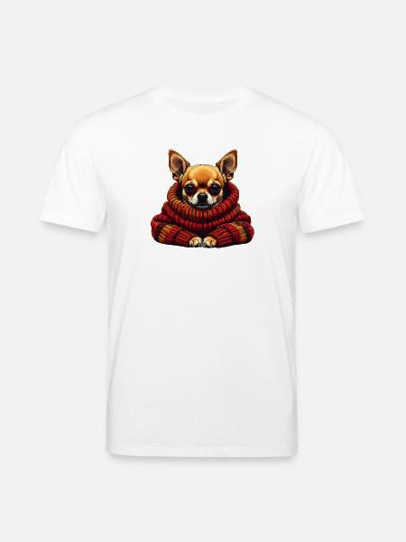 Chihuahua Winterkuschel mit Schal - Stanley/Stella Unisex Bio-T-Shirt CREATOR  - Weiß