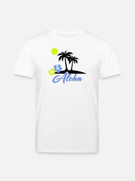Aloha Hibiscus Neon Script - Stanley/Stella CREATOR Unisex Organic T-Shirt - white