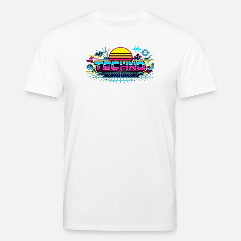 Neon Techno Horizon - T-shirt bio CREATOR Stanley/Stella Unisexe - blanc