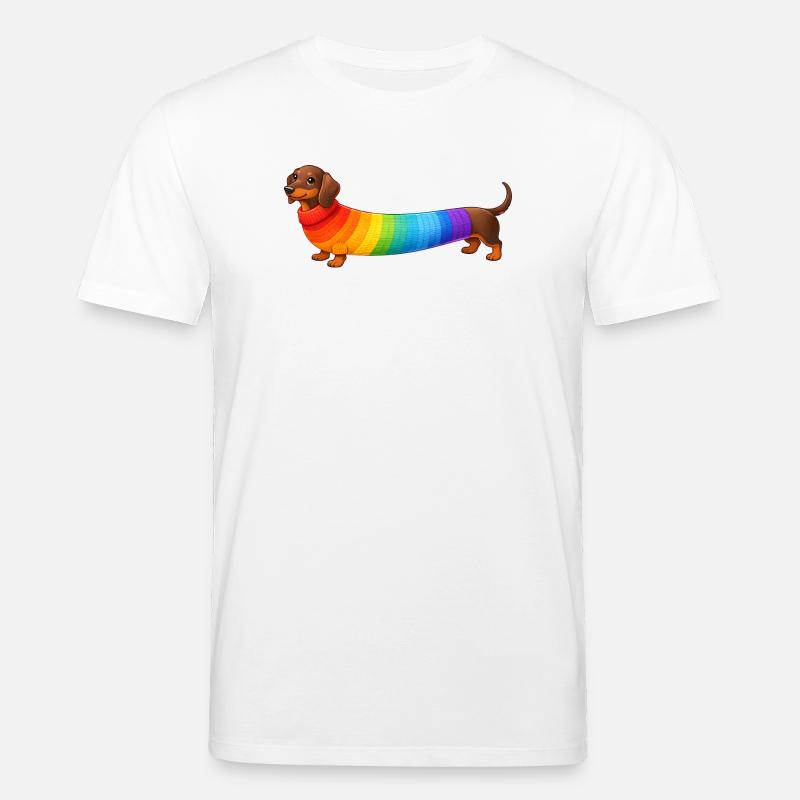 Dackel mit Regenbogen Pullover  - Stanley/Stella Unisex Bio-T-Shirt CREATOR  - Weiß