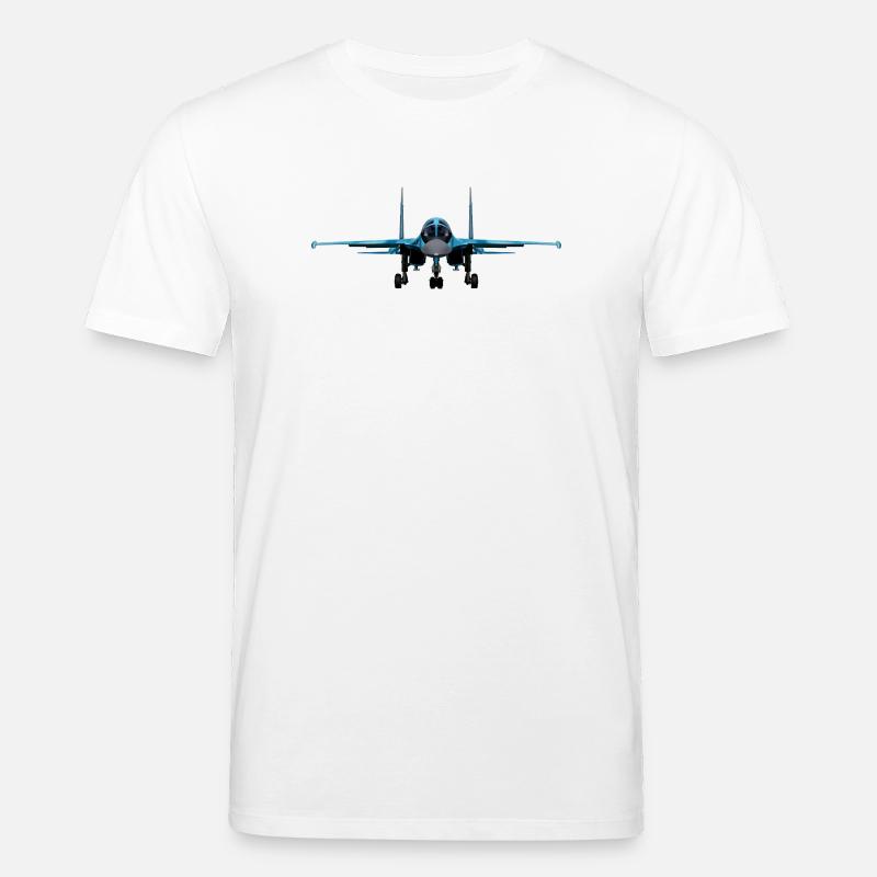 Blauer Kampfjet Frontansicht - Stanley/Stella Unisex Bio-T-Shirt CREATOR  - Weiß