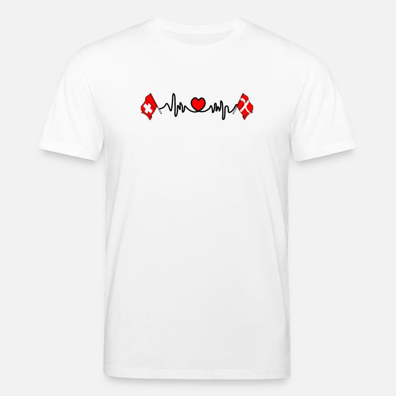 Cardio coeur Drapeau Suisse, drapeau Danemark - T-shirt bio CREATOR Stanley/Stella Unisexe - blanc