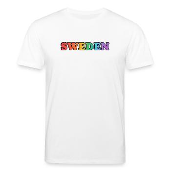 Gay Sweden Rainbow Typography - Stanley/Stella CREATOR Unisex Organic T-Shirt - white - Front - Alina (178cm) & Michal (187cm)