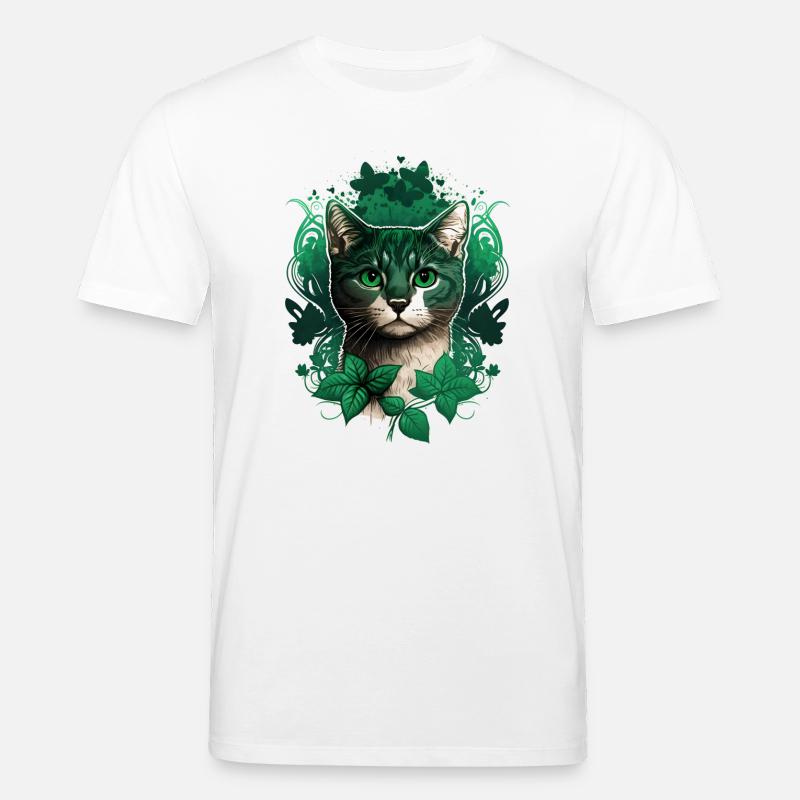 Katze mit Efeu Rahmen - Stanley/Stella Unisex Bio-T-Shirt CREATOR  - Weiß