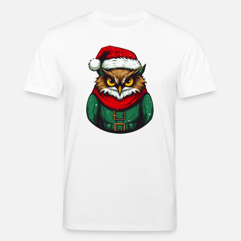 Hibou de Noël en pull vert - T-shirt bio CREATOR Stanley/Stella Unisexe - blanc