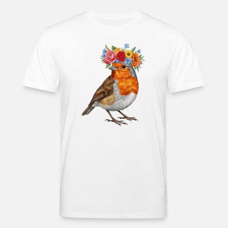 Blumenkrone Rotkehlchen - Stanley/Stella Unisex Bio-T-Shirt CREATOR  - Weiß