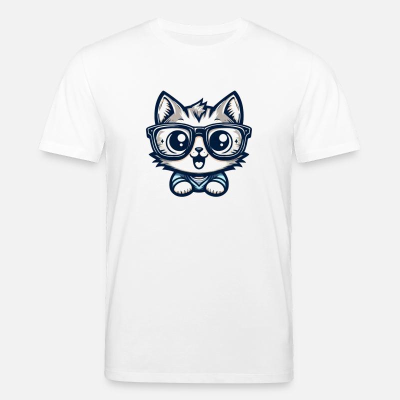 Niedliche Comic-Katze mit Nerd-Brille - Stanley/Stella Unisex Bio-T-Shirt CREATOR  - Weiß