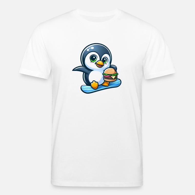 Cool pingouin snowboarder avec burger - T-shirt bio CREATOR Stanley/Stella Unisexe - blanc