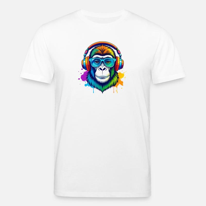 Rainbow Gorilla DJ mit Kopfhörern - Stanley/Stella Unisex Bio-T-Shirt CREATOR  - Weiß