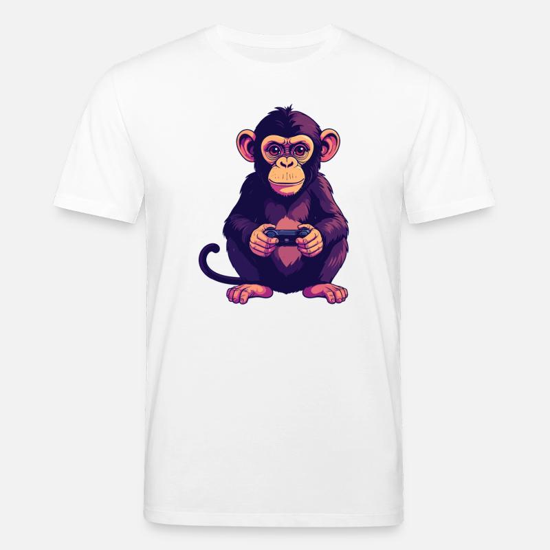 Monkey on controller playing console gaming - Stanley/Stella CREATOR Unisex Organic T-Shirt - white