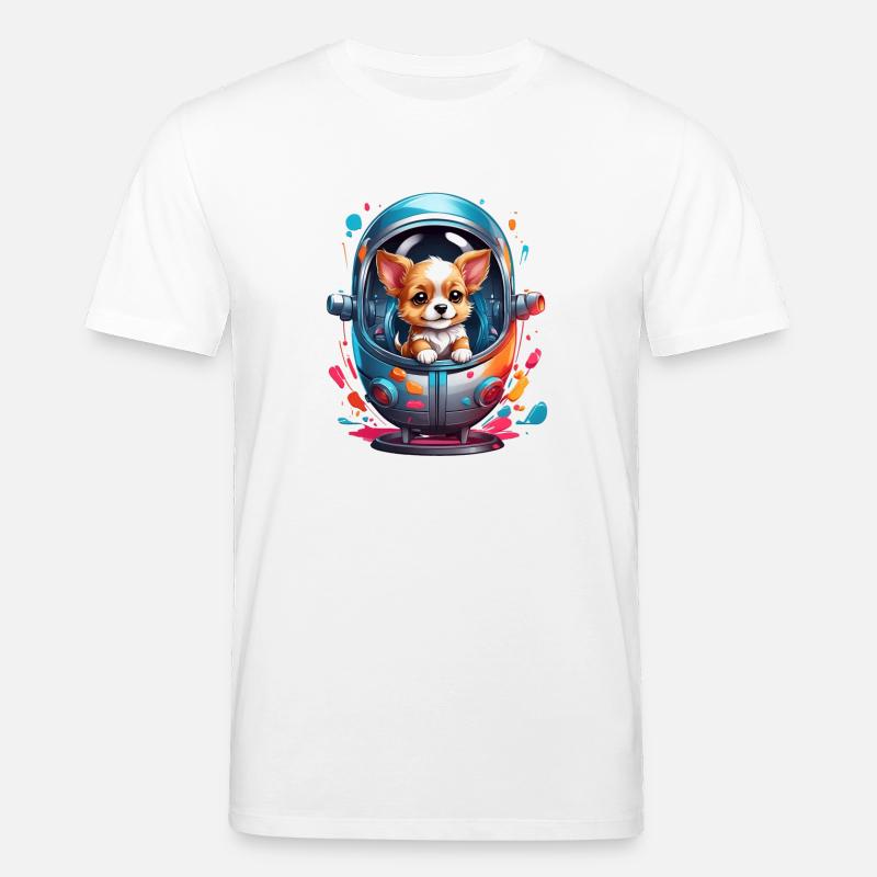 Chiot de l’espace en combinaison spatiale - T-shirt bio CREATOR Stanley/Stella Unisexe - blanc