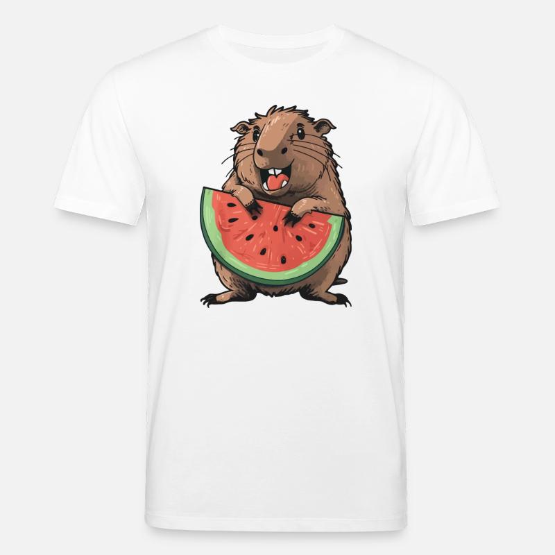 Capybara mangeant de la pastèque - T-shirt bio CREATOR Stanley/Stella Unisexe - blanc