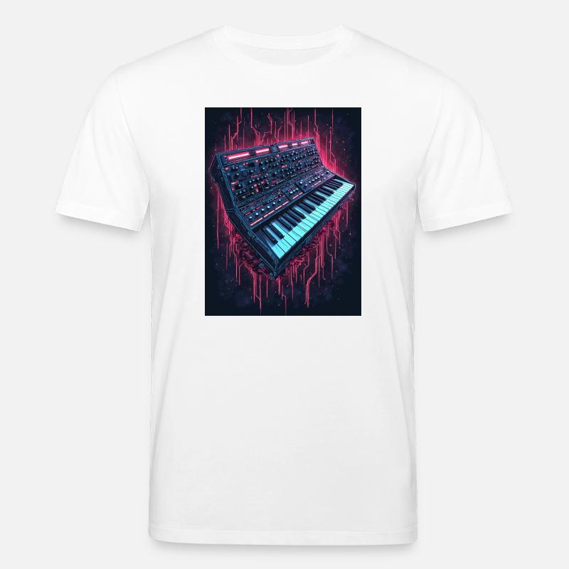 Conception musicale de synthétiseur de néon - T-shirt bio CREATOR Stanley/Stella Unisexe - blanc