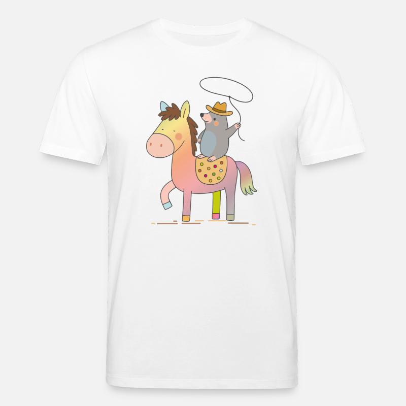 Fröhlicher Maulwurf reitet auf buntem Pferd - Stanley/Stella Unisex Bio-T-Shirt CREATOR  - Weiß