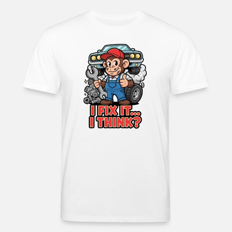 Affe Mechaniker – I Fix It - Stanley/Stella Unisex Bio-T-Shirt CREATOR  - Weiß