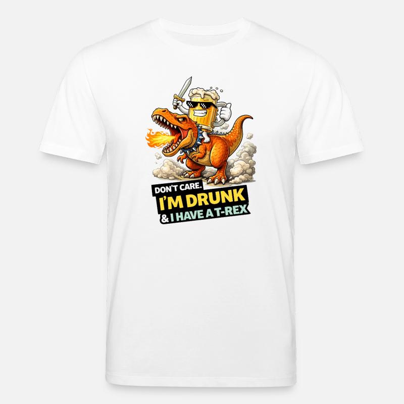 Dessin animé du cavalier T-Rex ivre - T-shirt bio CREATOR Stanley/Stella Unisexe - blanc