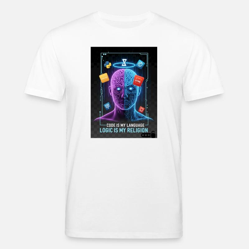 Code & Logic Cyberpunk Tech Brain T-Shirt - T-shirt bio CREATOR Stanley/Stella Unisexe - blanc