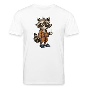 Müder Waschbär mit Kaffee – Süßes Morgenmotiv - Stanley/Stella Unisex Bio-T-Shirt CREATOR  - Weiß - Vorne - Alina (178cm) & Michal (187cm)