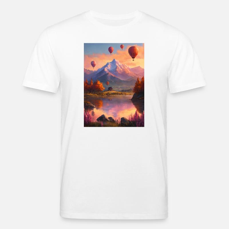 Ballonfahrt  am Bergsee bei Abendrot - Stanley/Stella Unisex Bio-T-Shirt CREATOR  - Weiß