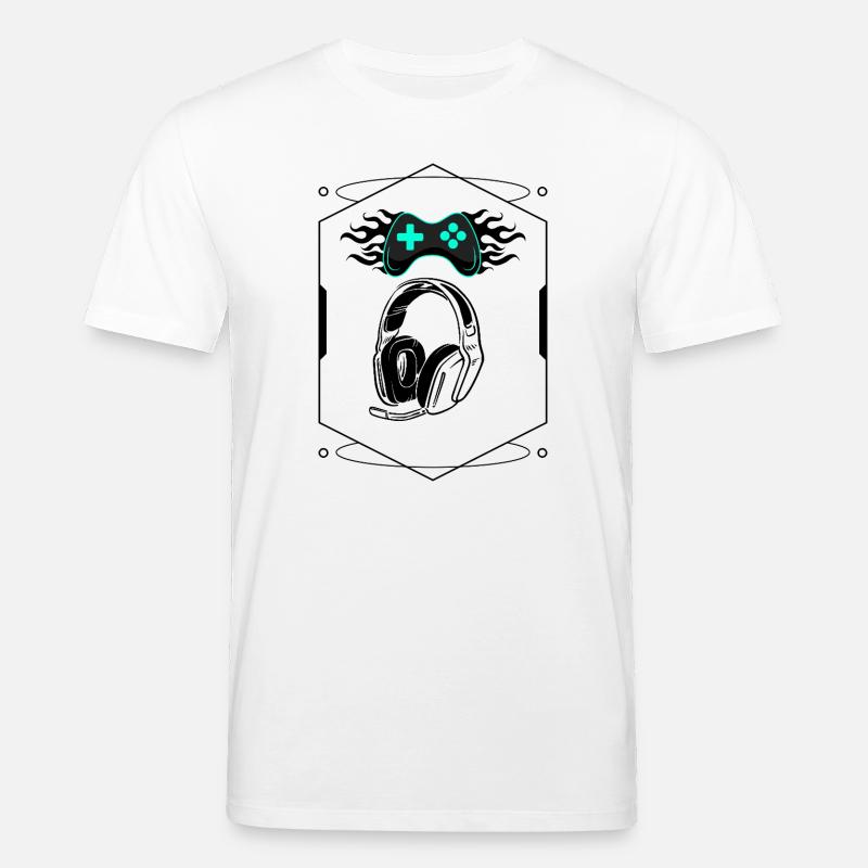 Futuristischer flammender Controller und Gaming-Headset - Stanley/Stella Unisex Bio-T-Shirt CREATOR  - Weiß