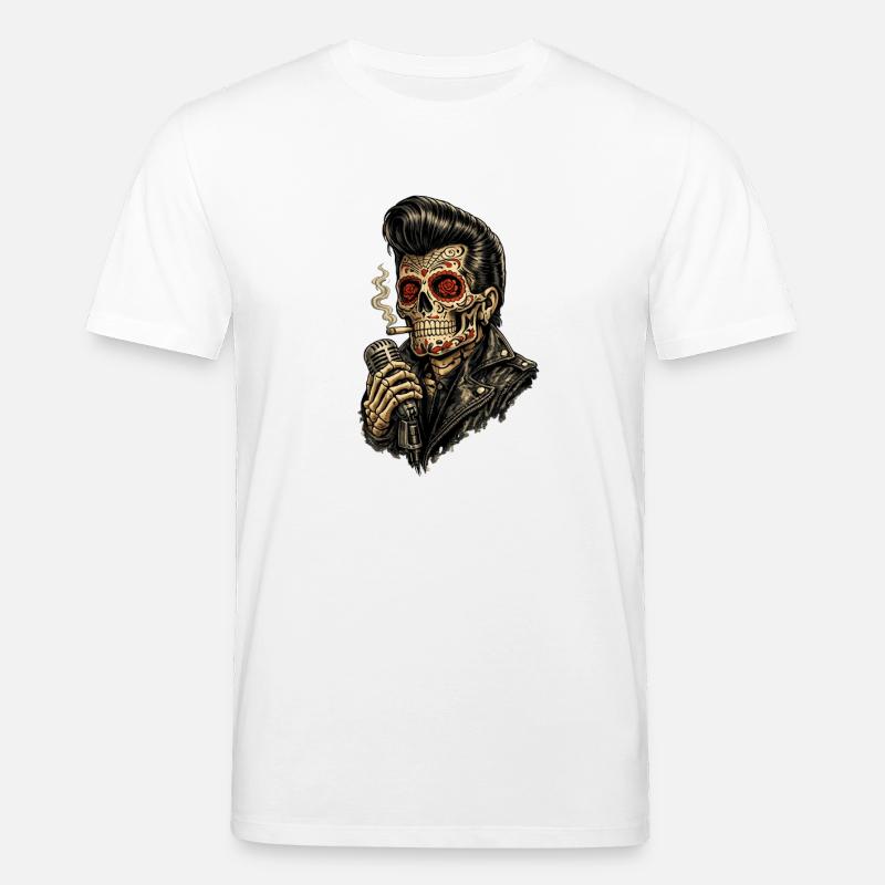 Skeleton Sugar Skull Rockabilly Microphone - Stanley/Stella CREATOR Unisex Organic T-Shirt - white