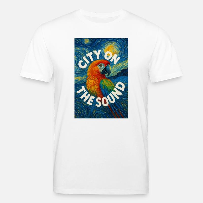 Vibrant_Macaw_Amidst_Swirling_Post-Impressionis - T-shirt bio CREATOR Stanley/Stella Unisexe - blanc