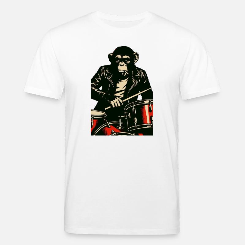 Schimpansen-Trommler in Lederjacke - Stanley/Stella Unisex Bio-T-Shirt CREATOR - Weiß