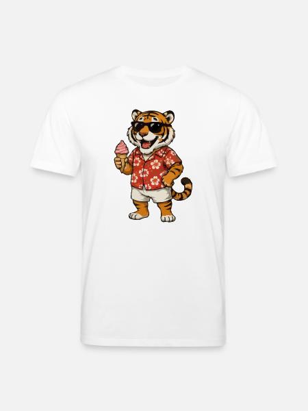 Hawaii-Tiger mit Eis-Sommerlook - Stanley/Stella CREATOR Unisex Organic T-Shirt - white