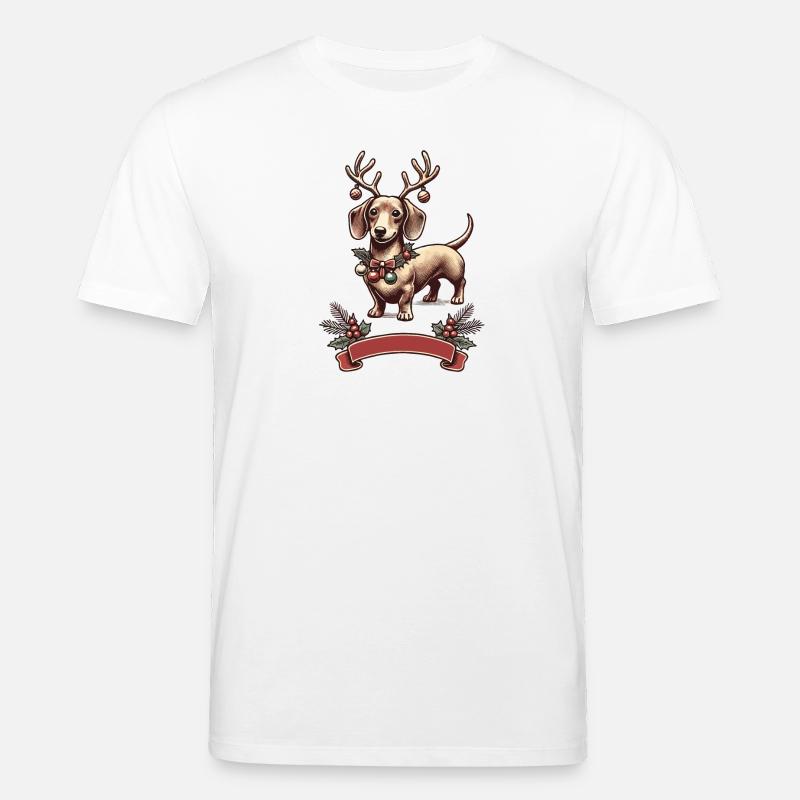 Weihnachtlicher Dackel Mit Geweih - Stanley/Stella Unisex Bio-T-Shirt CREATOR  - Weiß