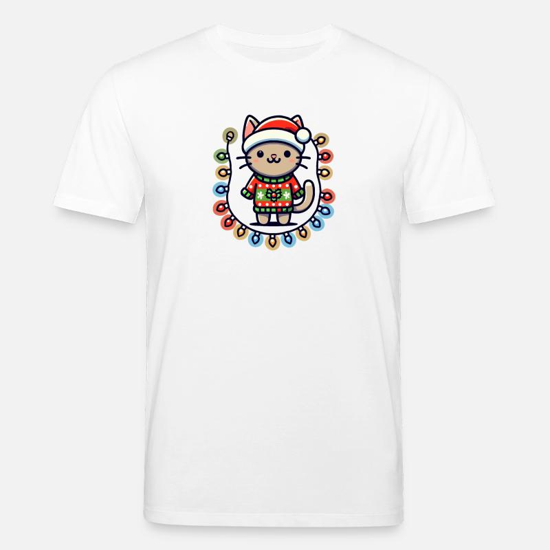 Weihnachtliche Katze Mit Lichterkette - Stanley/Stella Unisex Bio-T-Shirt CREATOR  - Weiß