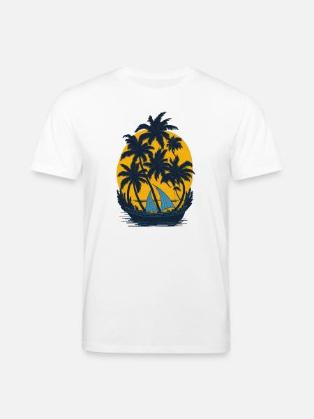 Sunset on the palm boat - Stanley/Stella CREATOR Unisex Organic T-Shirt - white