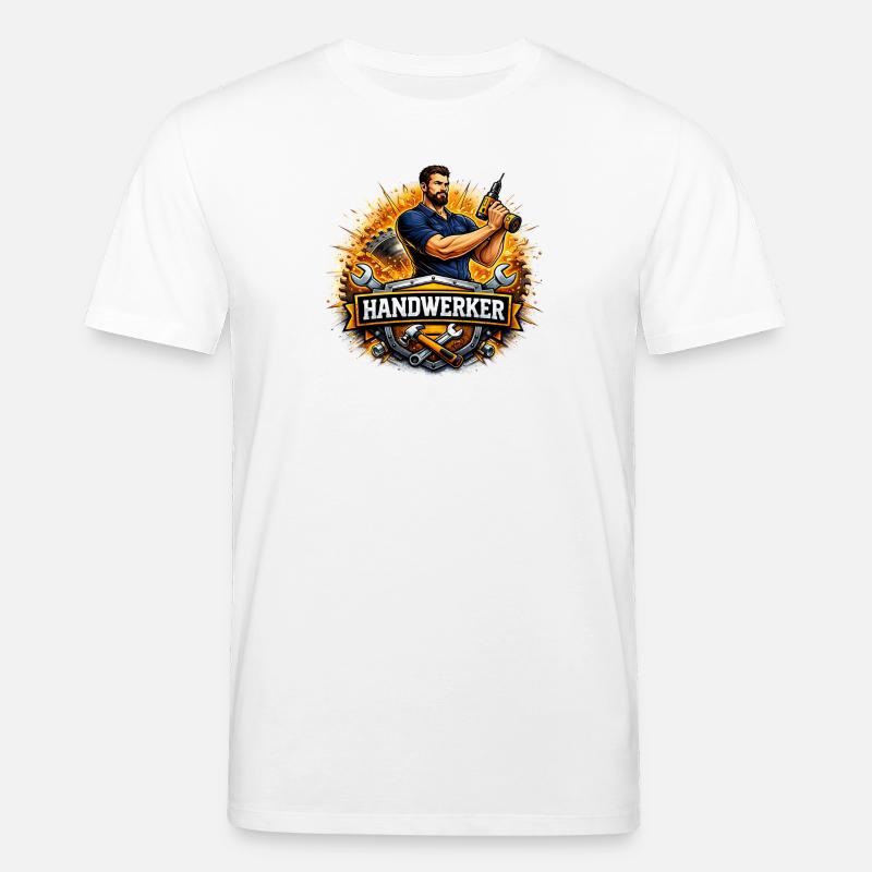 Handwerker Logo – Comic Style mit Bohrer - Stanley/Stella Unisex Bio-T-Shirt CREATOR - Weiß