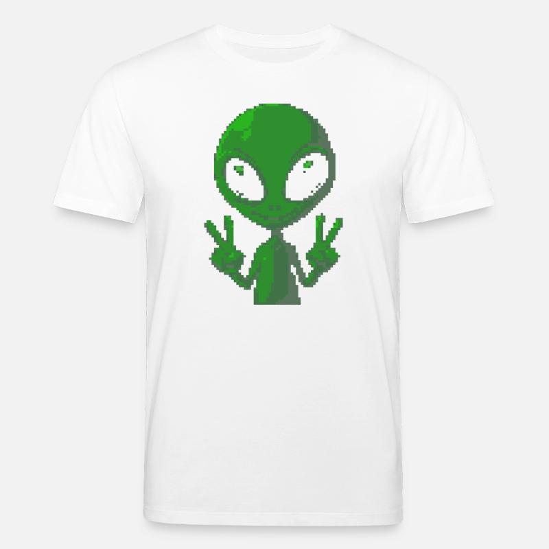 Pixel Alien Peace Sign - Stanley/Stella Unisex Bio-T-Shirt CREATOR - Weiß