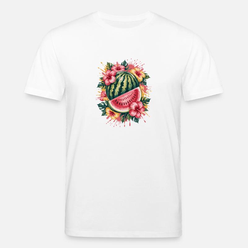 pastèque tropicale hibiscus d’été éclaboussure - T-shirt bio CREATOR Stanley/Stella Unisexe - blanc