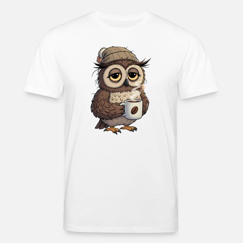 Verschlafene Eule Mit Kaffeetasse Cartoon - Stanley/Stella Unisex Bio-T-Shirt CREATOR  - Weiß
