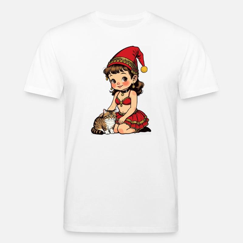 Gnom-Mädchen streichelt Katze - Stanley/Stella Unisex Bio-T-Shirt CREATOR  - Weiß