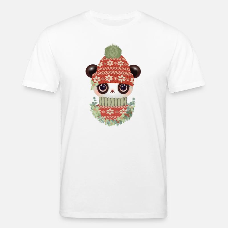 niedlicher Panda mit Pullover,Bommelmütze & Kranz - Stanley/Stella Unisex Bio-T-Shirt CREATOR  - Weiß