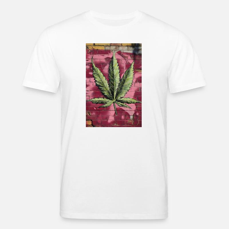 Graffiti Grasblatt auf Pinker Wand - Stanley/Stella Unisex Bio-T-Shirt CREATOR  - Weiß