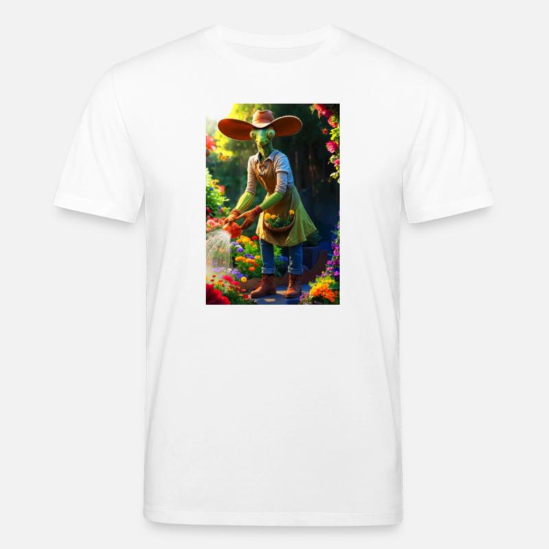 Humanoide Gartenmantis mit Scheunenhut - Stanley/Stella Unisex Bio-T-Shirt CREATOR  - Weiß