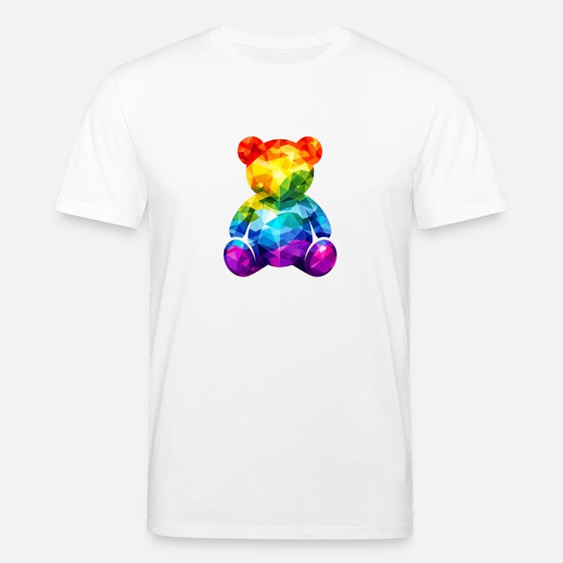Rainbow teddy bear in geometric pattern - Stanley/Stella CREATOR Unisex Organic T-Shirt - white