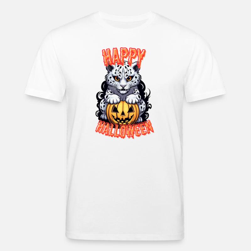 Halloween Schnee-Leopard mit Kürbis - Stanley/Stella Unisex Bio-T-Shirt CREATOR - Weiß