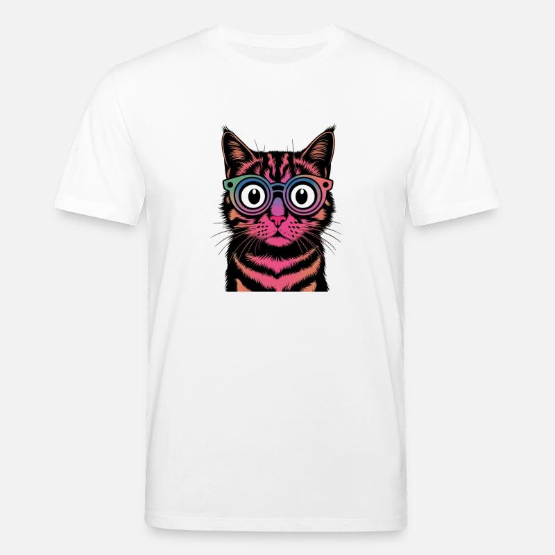 Regenbogen-Katze mit Brille - Stanley/Stella Unisex Bio-T-Shirt CREATOR  - Weiß