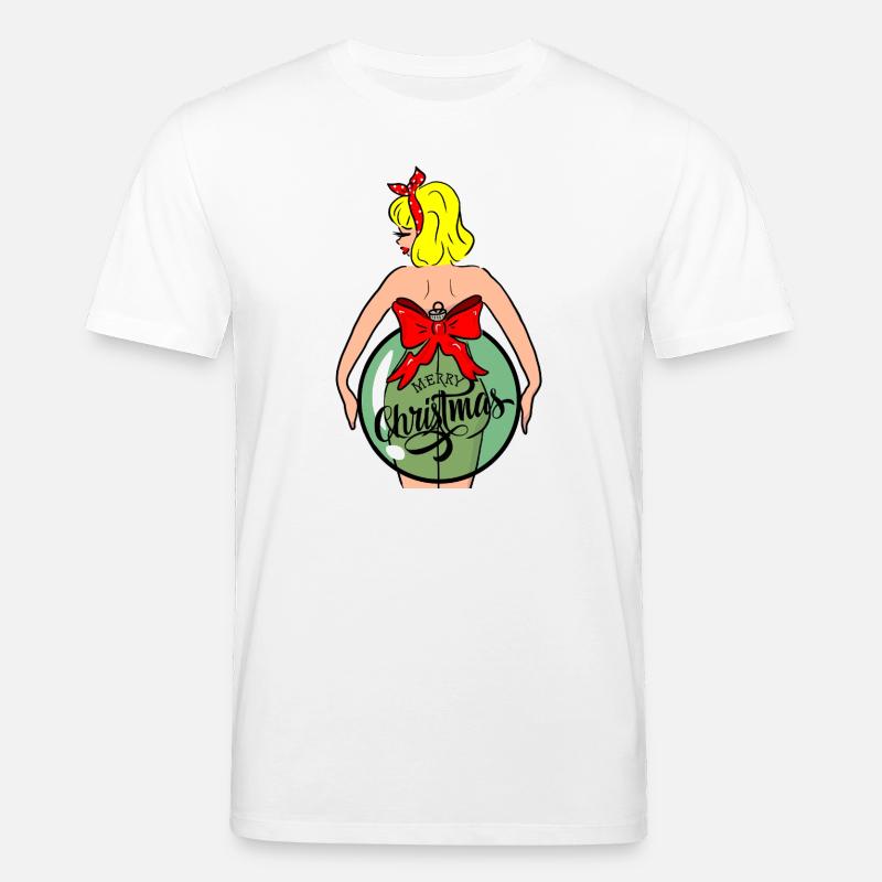 Frau mit Weihnachtskugel und roter Schleife - Stanley/Stella Unisex Bio-T-Shirt CREATOR  - Weiß